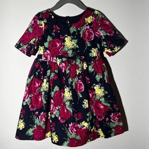 Janie and Jack Short Sleeve large Floral Border Dress Size Girl 2T Elegant Lined